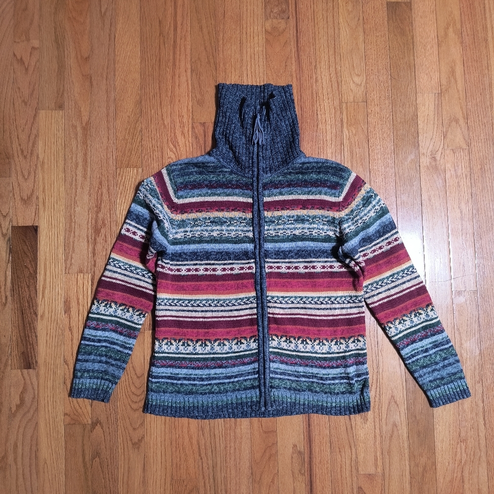 Pick 3/$10⭐Vtg Tiara Int'l Cotton Blend Zip Sweater, Women's Small, Aztec/Stripe